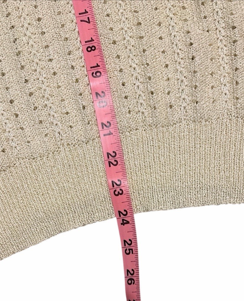 Vintage Womens Knit Shirt Top Collared Size 52 Short Sleeve Beige Spain Made 80s