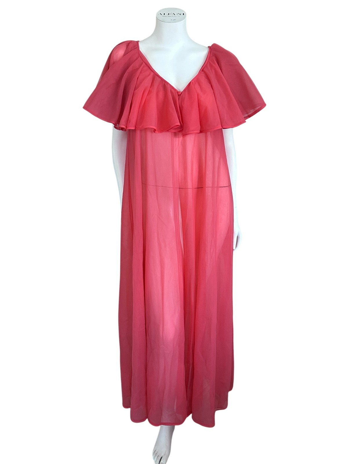 Vtg Henson Kickernick Sheer Chiffon Peignoir Robe Size S Nylon Coral Pink 1960s