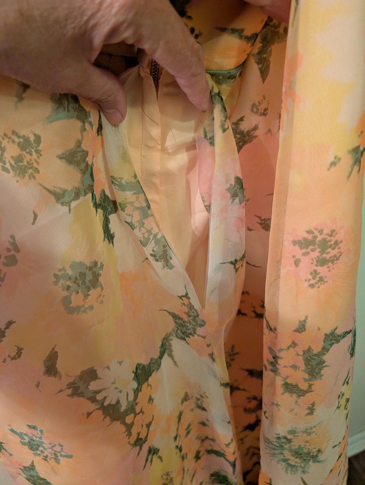 Vintage 1960’s Floral Chiffon Halter Maxi Dress W Cape Sz 7 Union Made.Cottage