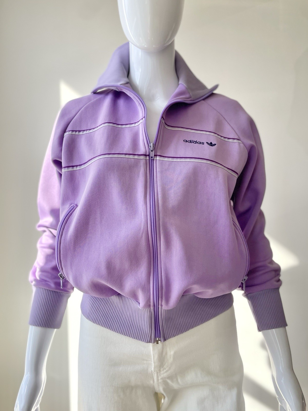 Vintage S M 38 Chest Adidas Track Jacket 80s Lilac Purple Sportswear Trefoil GUC