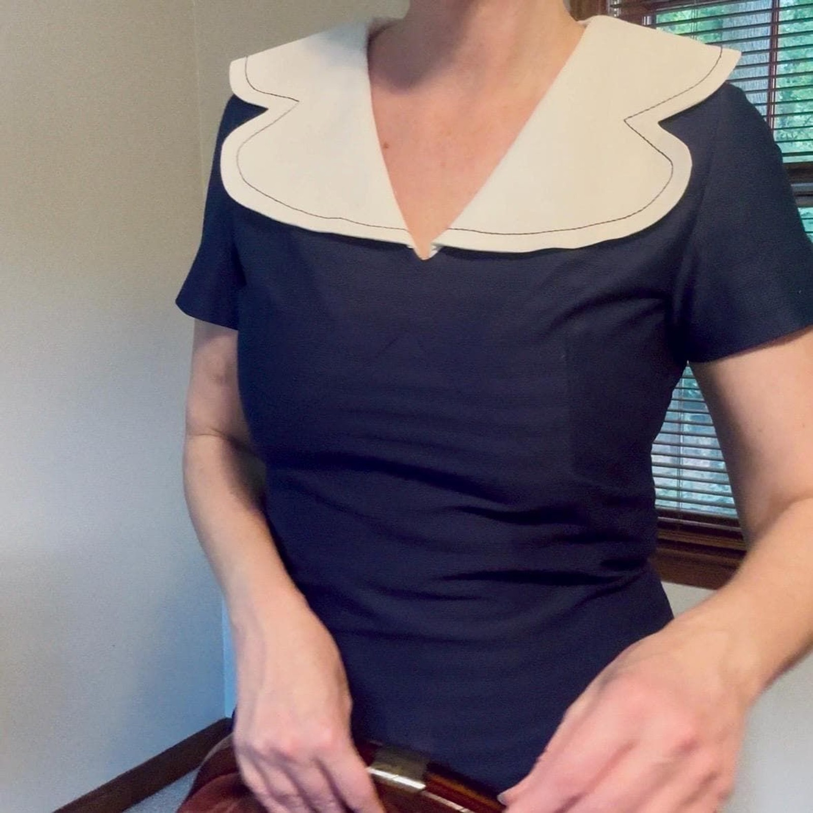 Vintage 60s Navy and White Sailor Collar Mod Mini Dress Size Small
