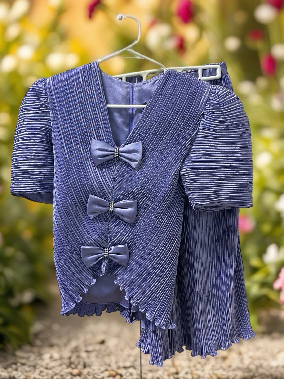Vintage Karen Lawrence Purple /Blue Pleated Skirt Suit 100% Polyester Size 6