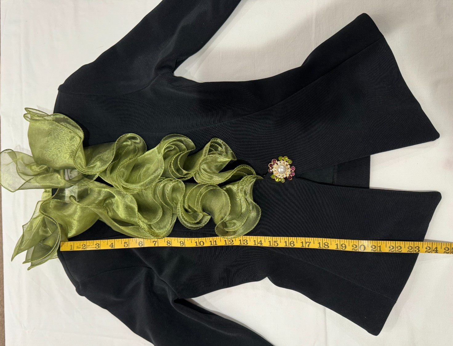 Vtg Cocktail Lillie Rubin Black Jacket Skirt Ruffled Green Organza Collar 6 Suit