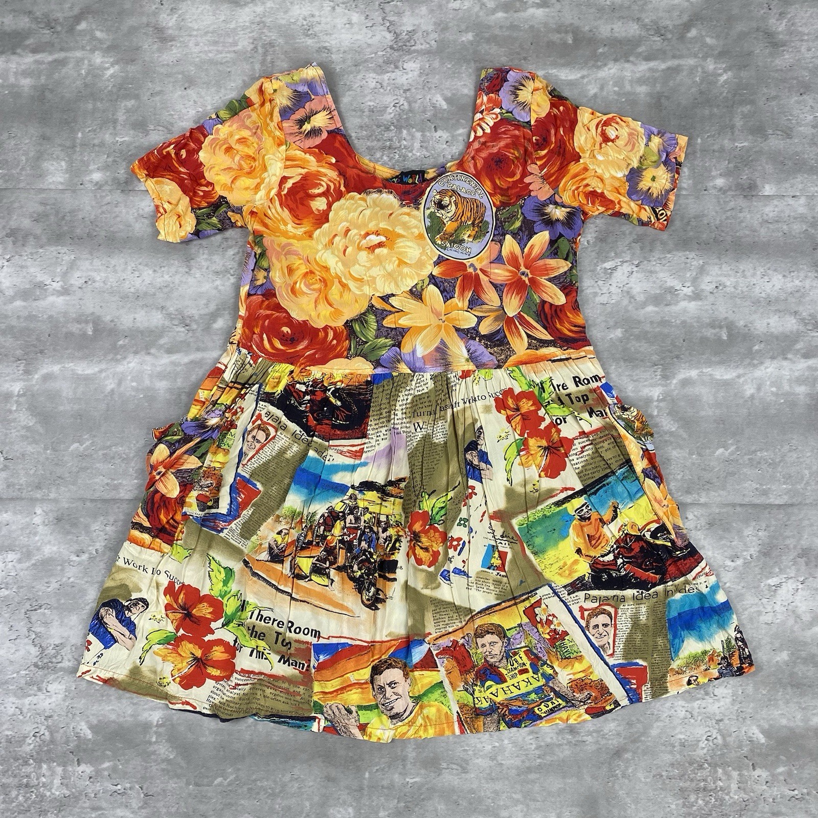 vintage JAMS WORLD Hawaiian dress Womens M Drop Waist 2 print motorcycle floral