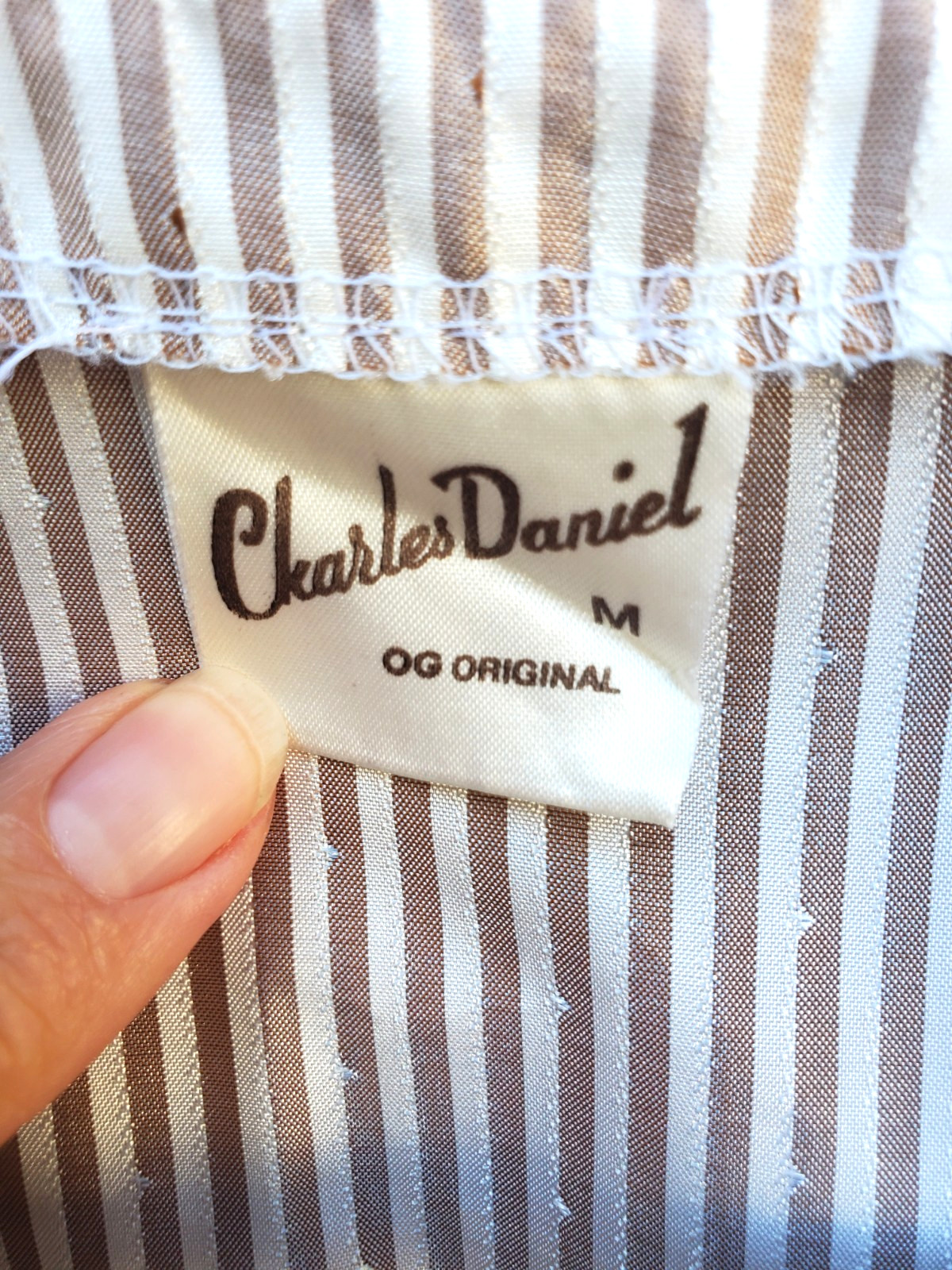Vintage 1980s Charles Daniel Brown White Striped womens blouse Top Medium