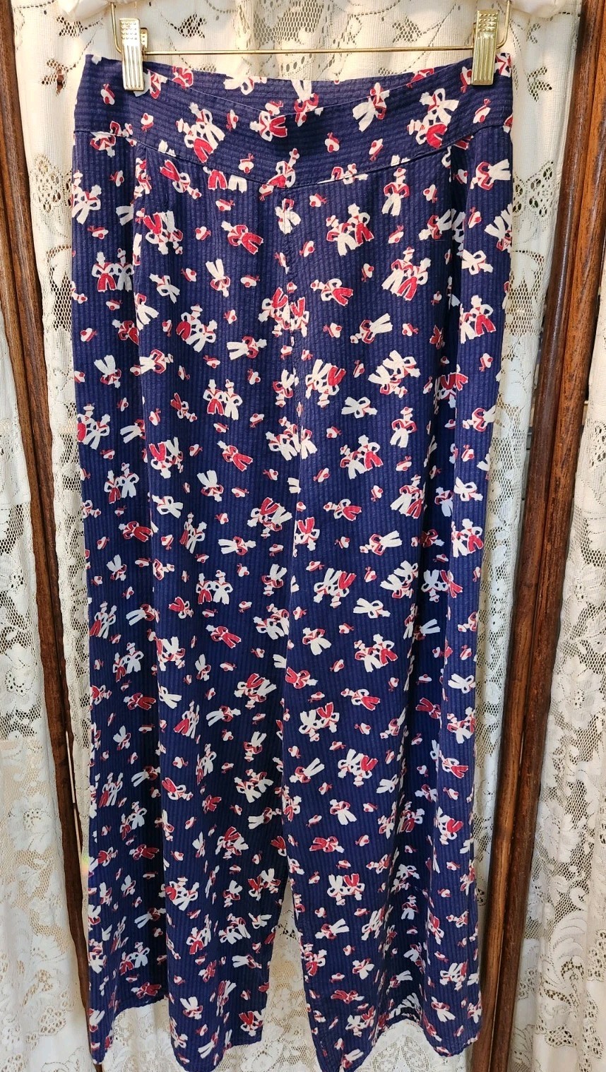 1930s /40s Vintage Sailor Print Cotton Wide Leg Beach Pajama Pants