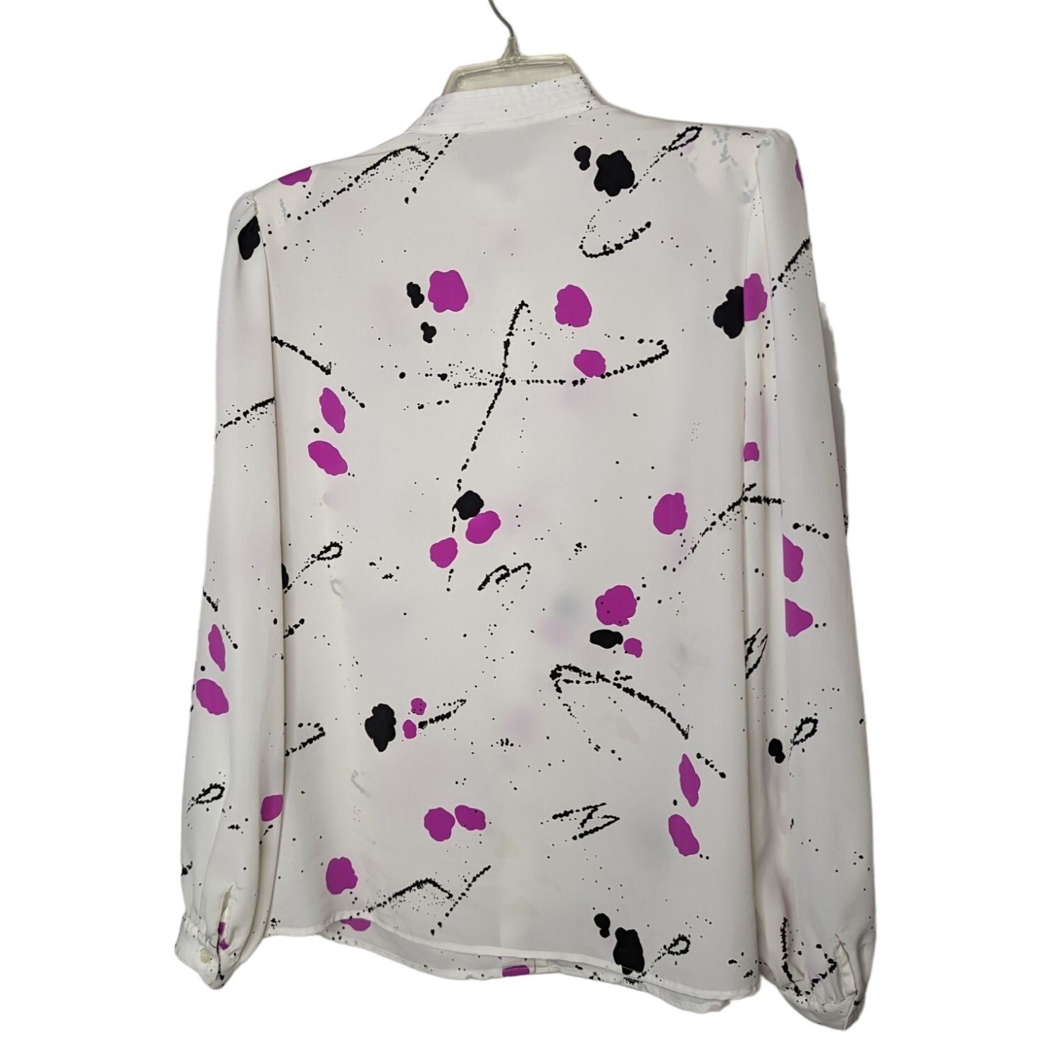 Lloyd Williams Vintage abstract splatter paint print white button up blouse 10