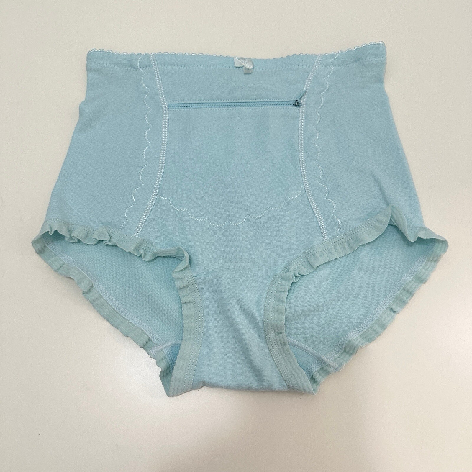 Vintage Ann Marie Panty Brief M High Waist Aqua Blue Ruffle Leg Secret Zipper