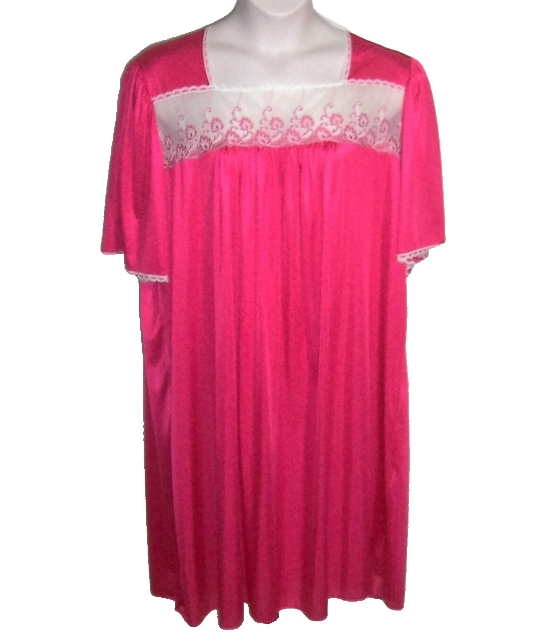 VTG DIXIE BELLE RARE NIGHTGOWN 2X PLUS SIZE ROSE PINK MESH LACE NIGHTIE A+