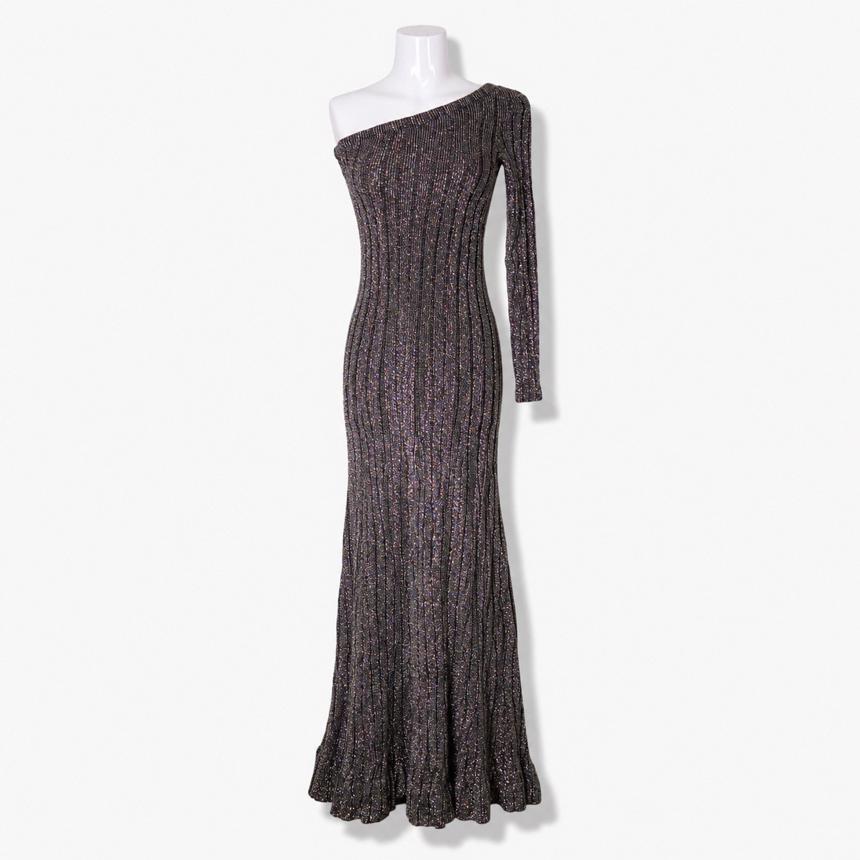RARE Ruffinwear Clovis Ruffin 70s Disco Gown multicolored lurex knit Blk XS /XXS