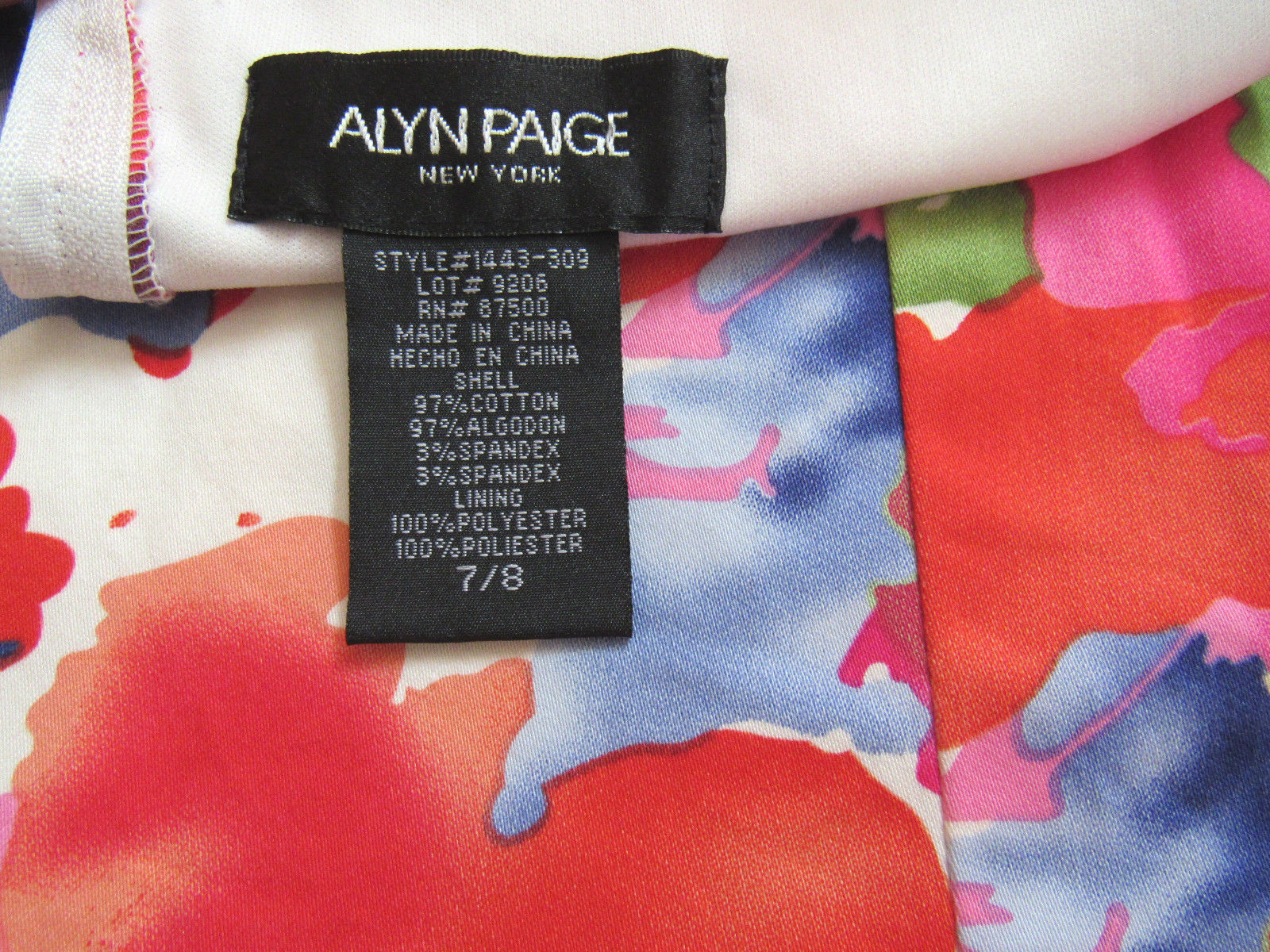 VINTAGE 1990s ALYN PAIGE FLORAL DRESS SIZE 7/8 COTTON SPANDEX LINED BUST
