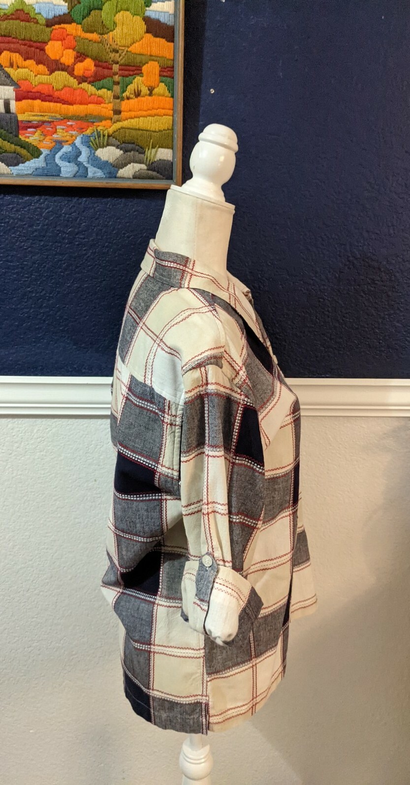 VTG Angelique Made In Heaven White Blue Plaid Button Shirt 100% Cotton Medium M