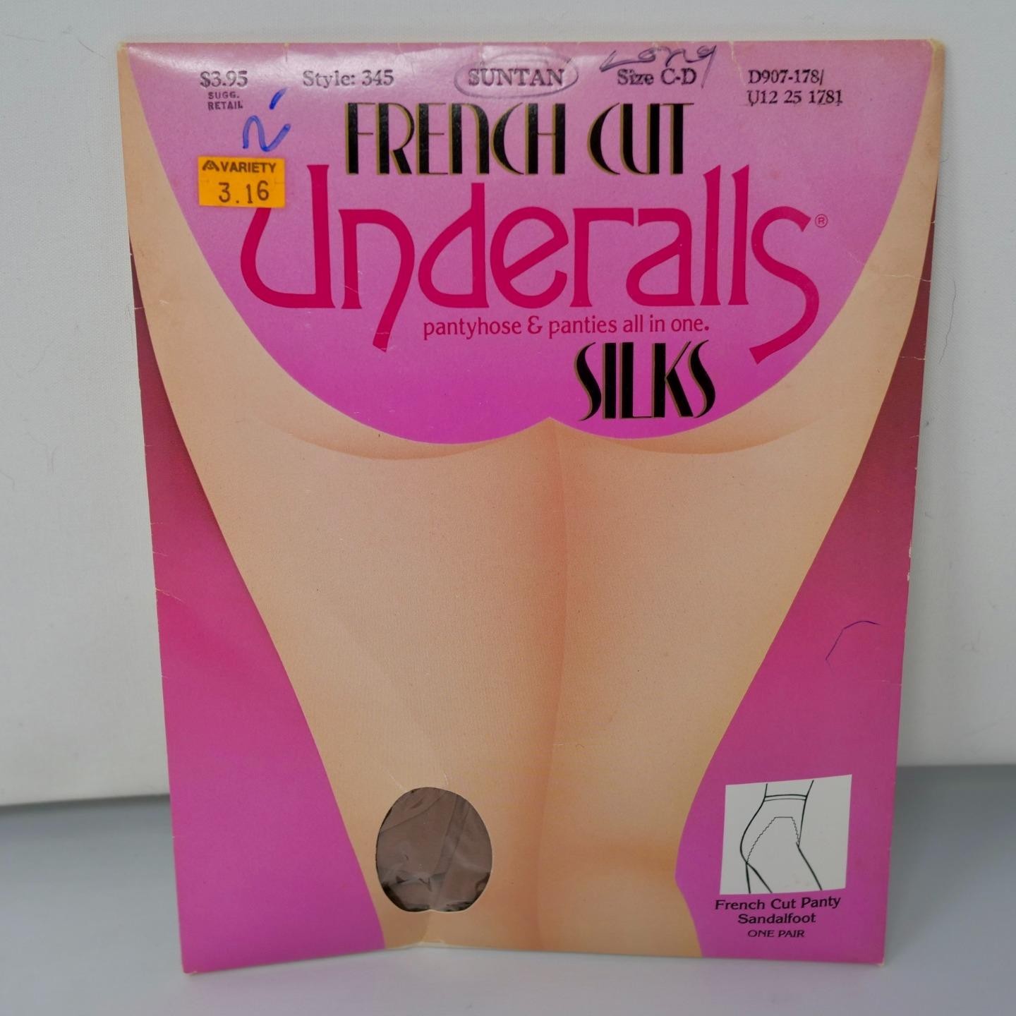 Vtg French Cut Underalls Silks Pantyhose Panties Suntan Size C-D Sandalfoot NIP