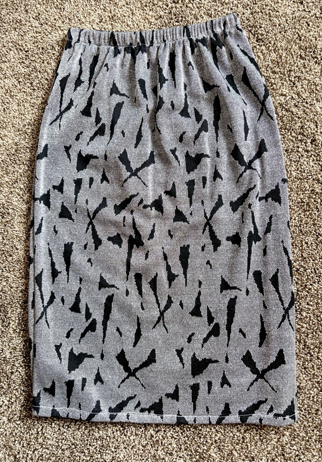Vtg 80 SPARKLE METALLIC KNIT SKIRT Black Silver Abstract Glam Rock USA made S
