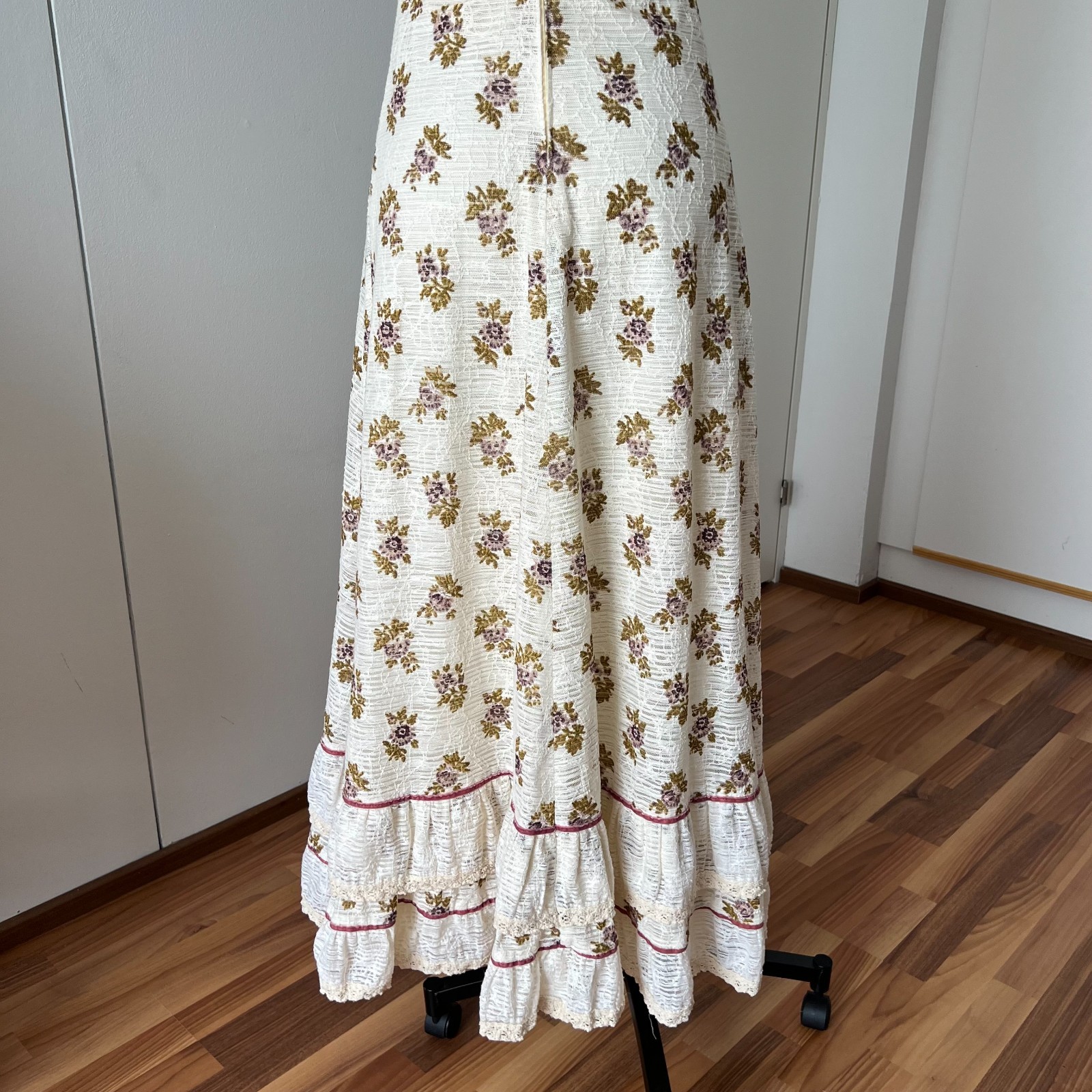 1970s Floral Cotton Cottagecore Maxi Dress Floor Length Aline Prairie Boho EU 38