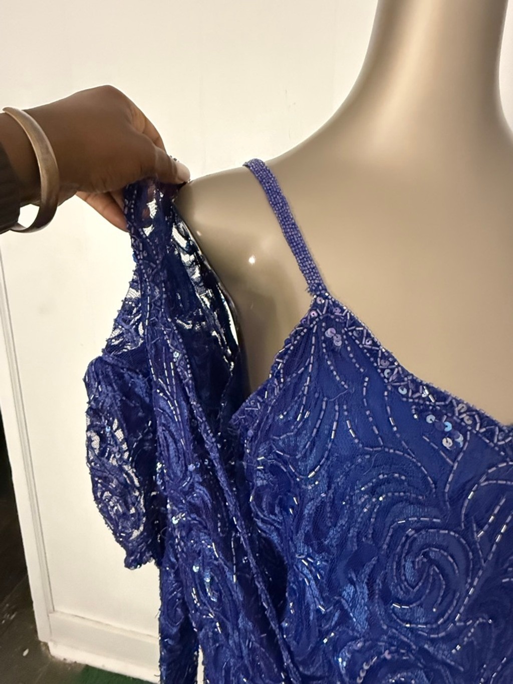 Judith Ann Creations Blue Beaded Sequin Evening Dress Size L