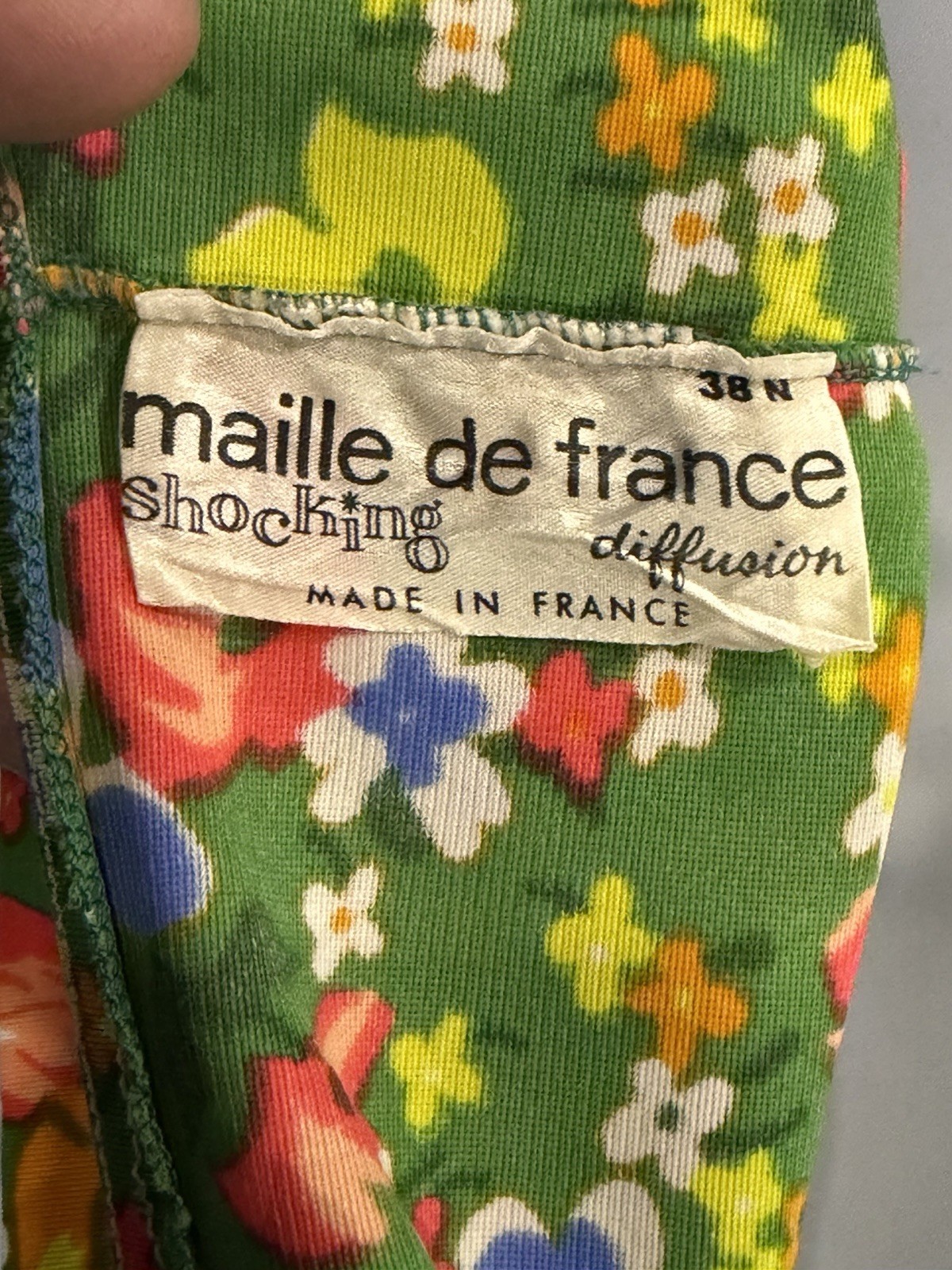 Vtg 70’s Maille de France Shocking Diffusion Disco Daywear Green Floral Tank