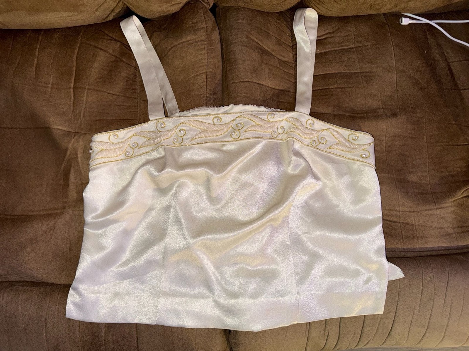 Nolan Miller Vintage Beaded Cream Satin Camisole Top
