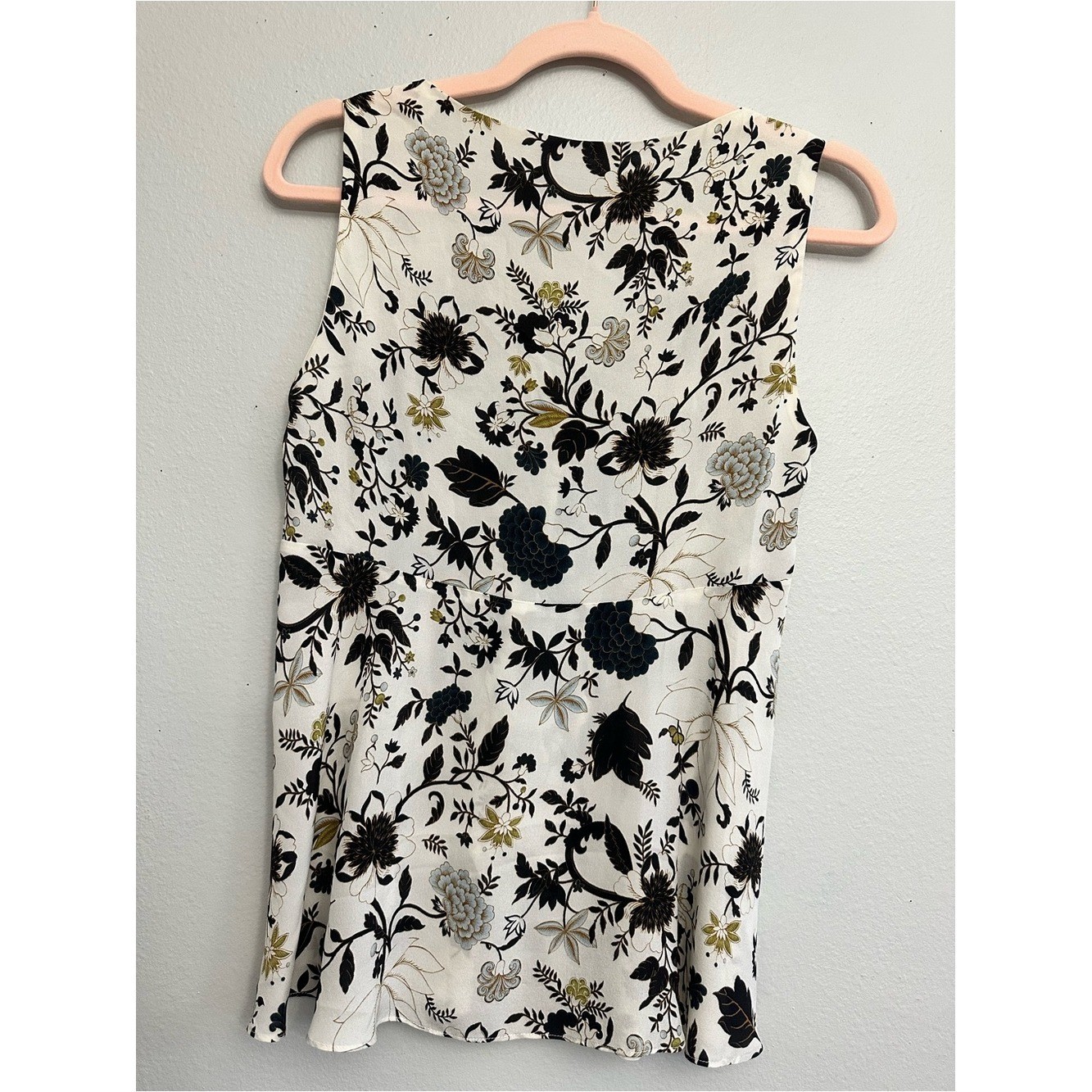 A.L.C. Floral V-Neck Sleeveless Top in Ivory,Black, Olive 100% silk
