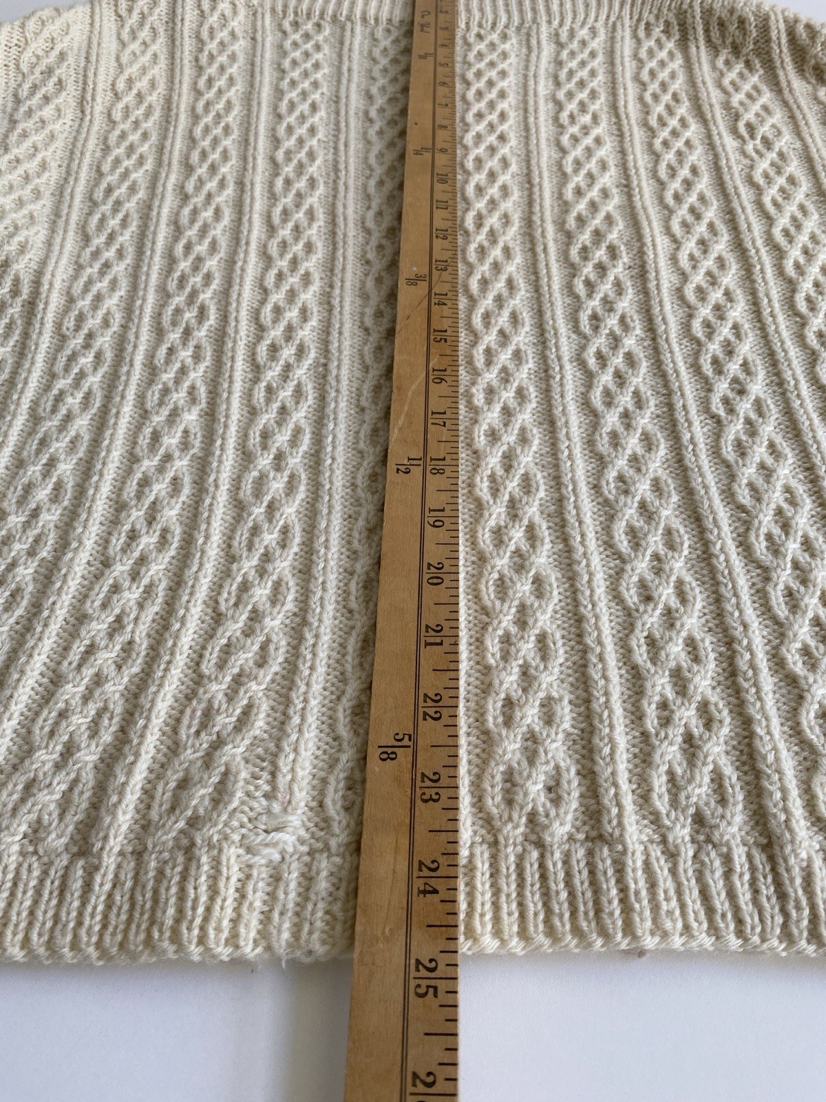 Vintage Handknitted In Denmark L 100% Wool Boatneck Sweater Ivory