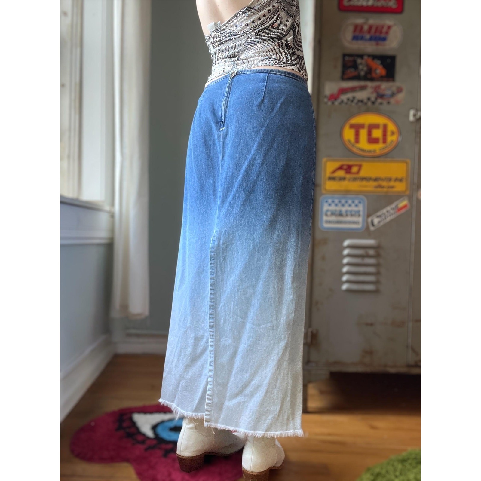 Vintage Y2K Guess Denim Maxi Skirt | Ombré Dip Dye | Low Rise A Line | M