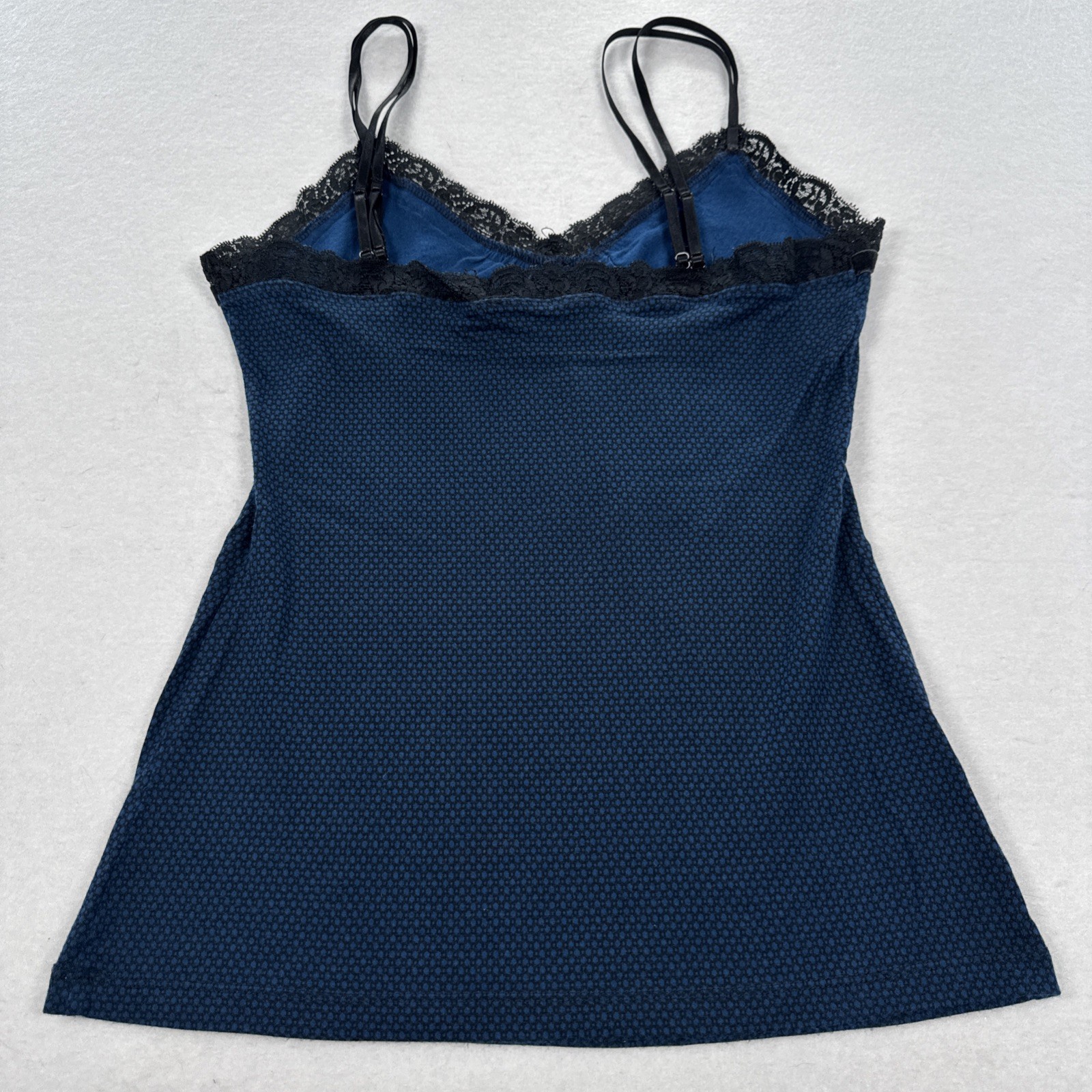 Y2K Vintage Express Camisole Tank Top Small Blue Black & Black Velvet Lace Trim