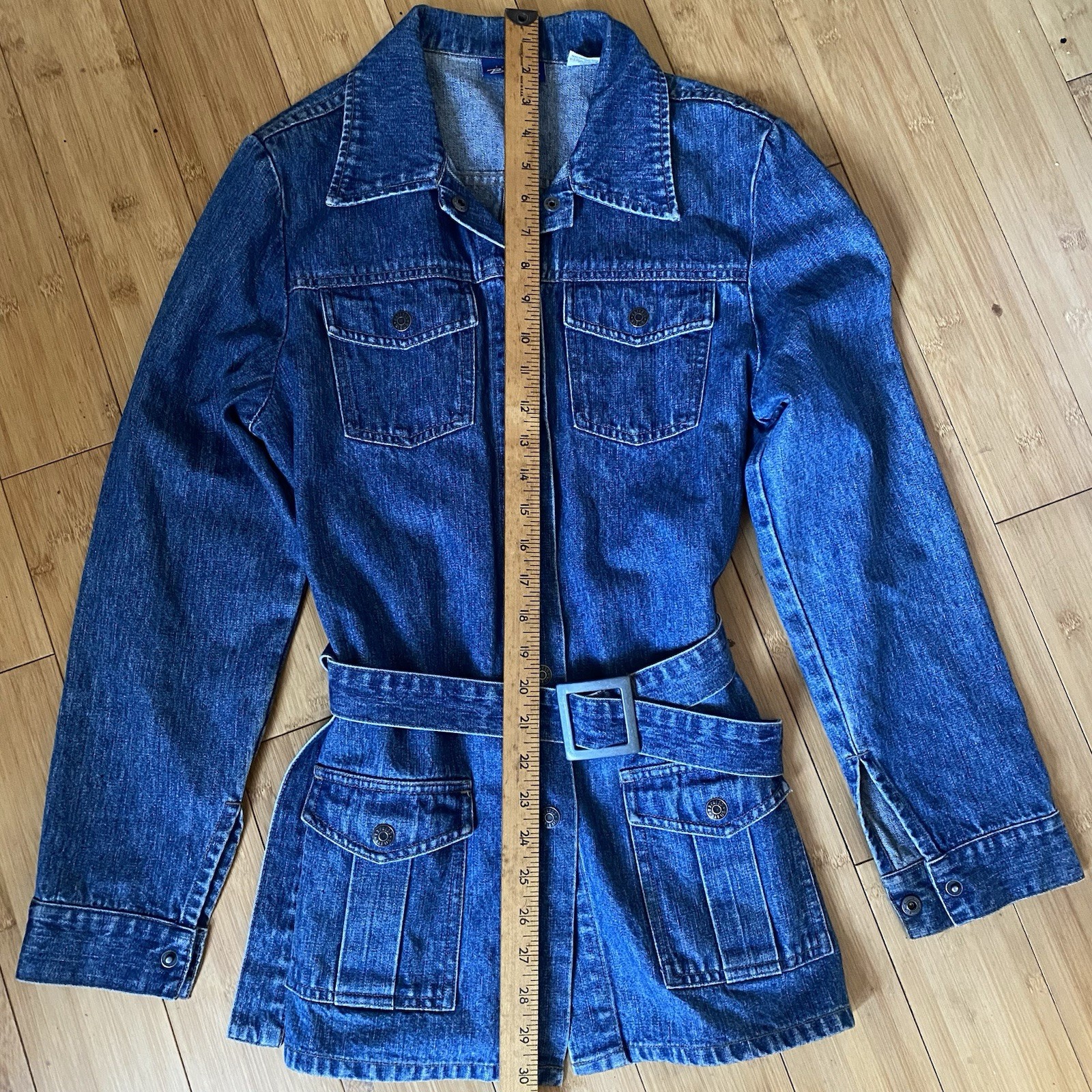 Express Bleus Belted Denim Jacket 100% Cotton Size S Y2K Utility Hong Kong VTG