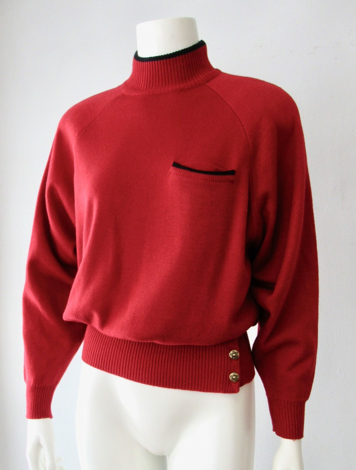 Vintage 80s Rust Segue Dolman Cropped Moc T Military Waist Panel Sweater L XL