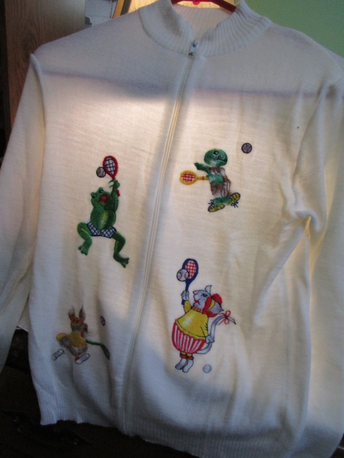 Vintage Shirlee Designs? Sweater Tennis Embroidery Cardigan White See Listing