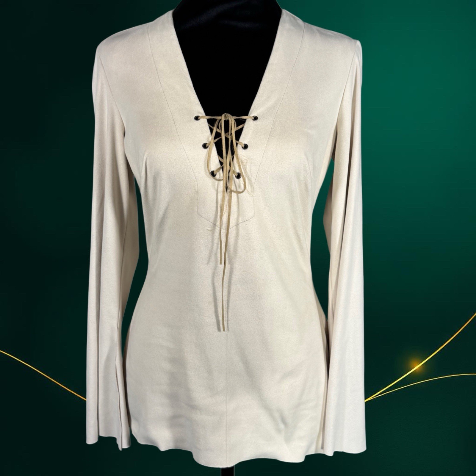 Vintage 90’s Bebe Faux Suede Lace Up Top L/S Bell Sleeve Small See Description