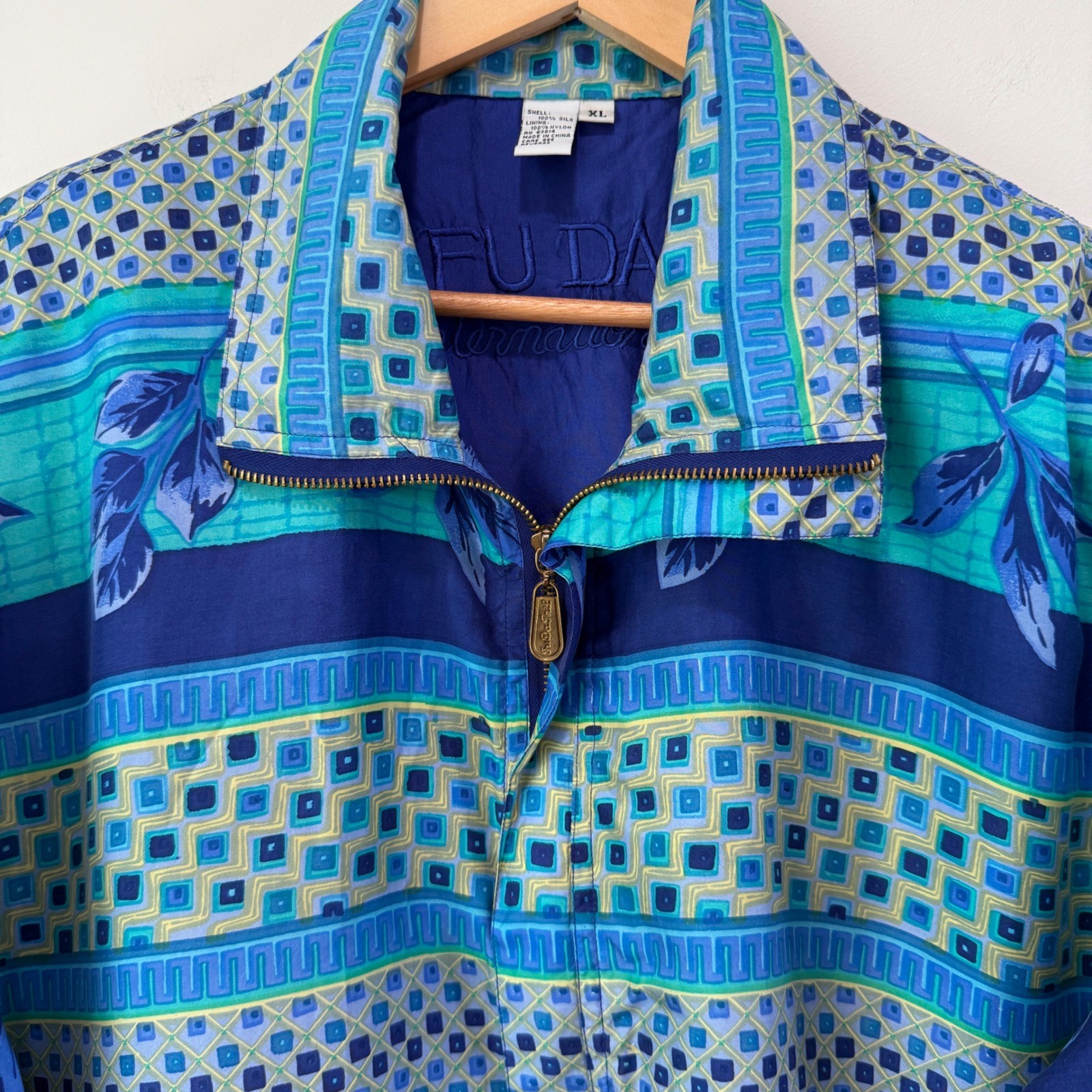 NWT Deadstock Vintage Fuda International 100% Silk Bomber Track Jacket XL Floral