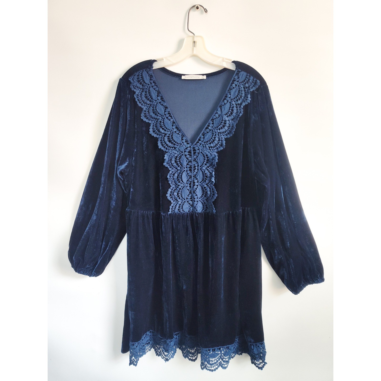 RusttyDustty Babydoll Dress 1X Velvet Y2k Blue Lace Trim Whimsigoth Vampire Emo