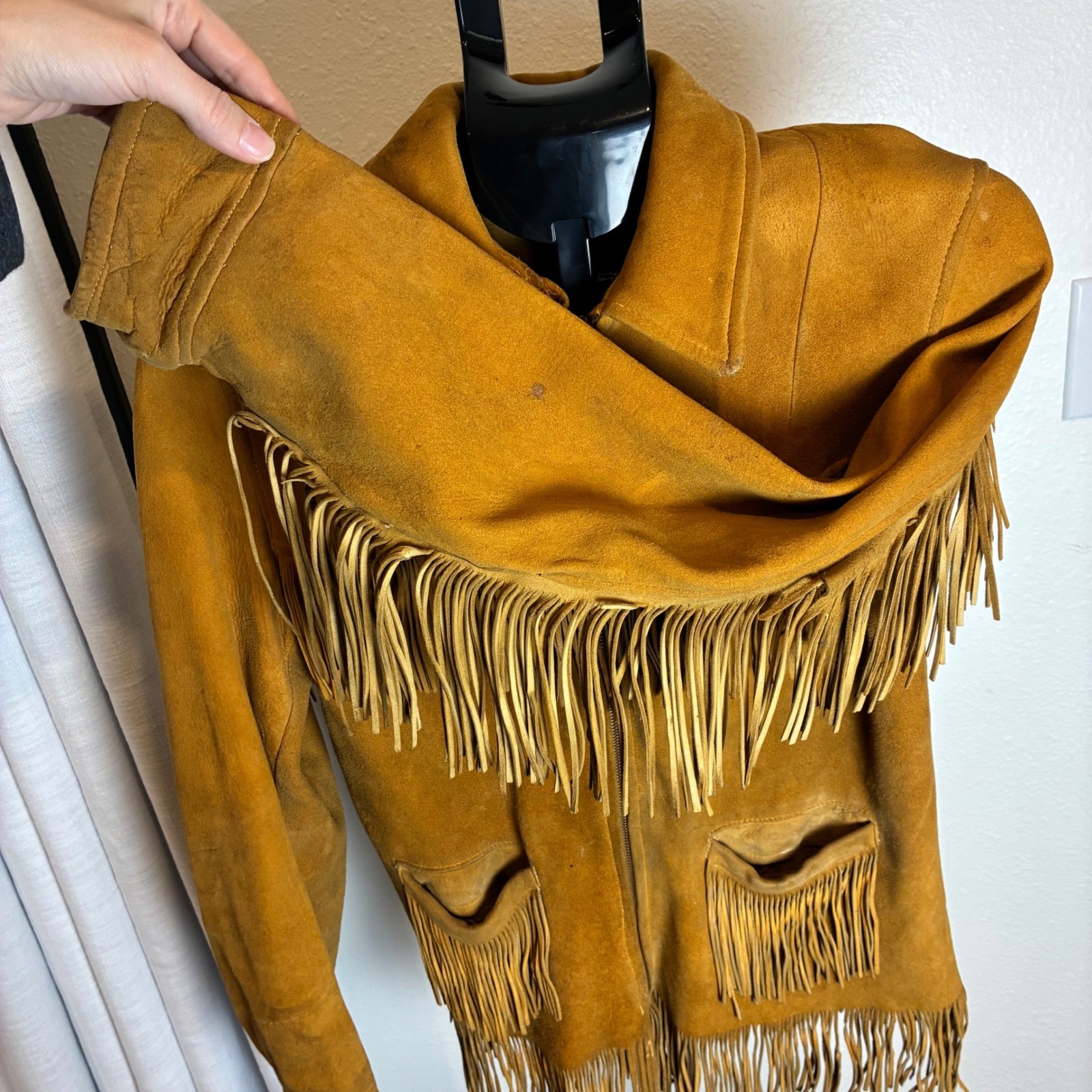 True Vintage 1940s 50s Western Buckskin Fringe Jacket Conmar rectangular zip