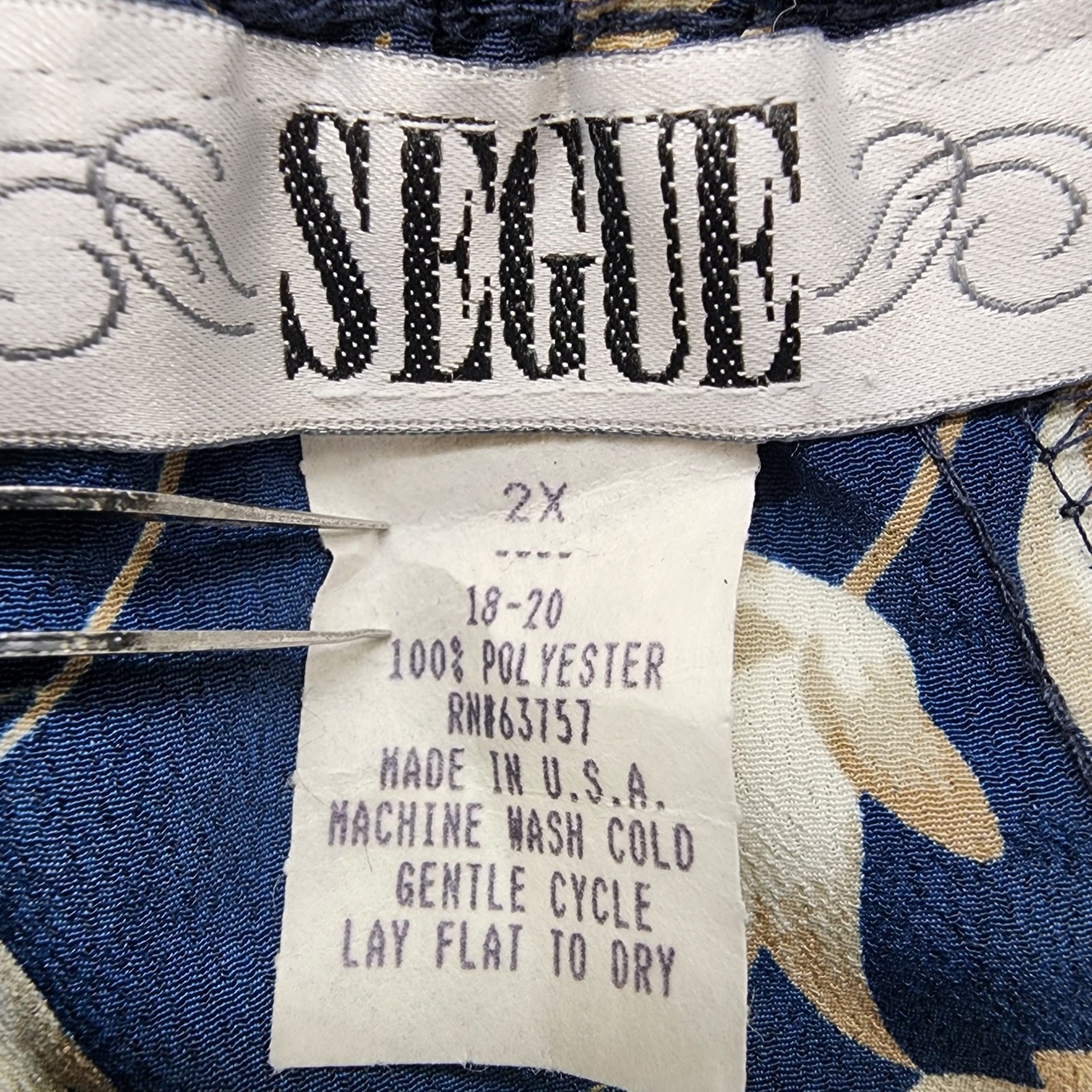 Vintage 90s Segue Skirt Women 2X Blue Tan Floral Faux Button Front Midi Back Zip