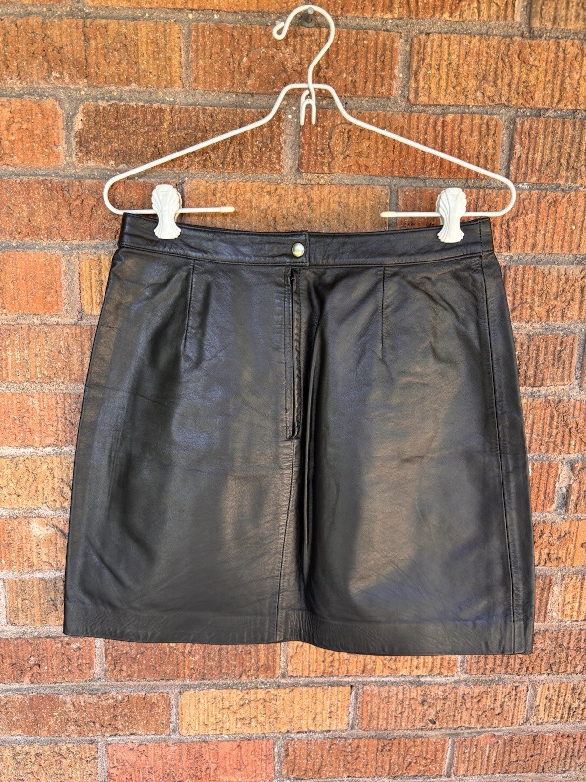 Vintage Bermans Black Leather Button Up Vest & Mini Skirt Set Sz 12 S Biker Goth