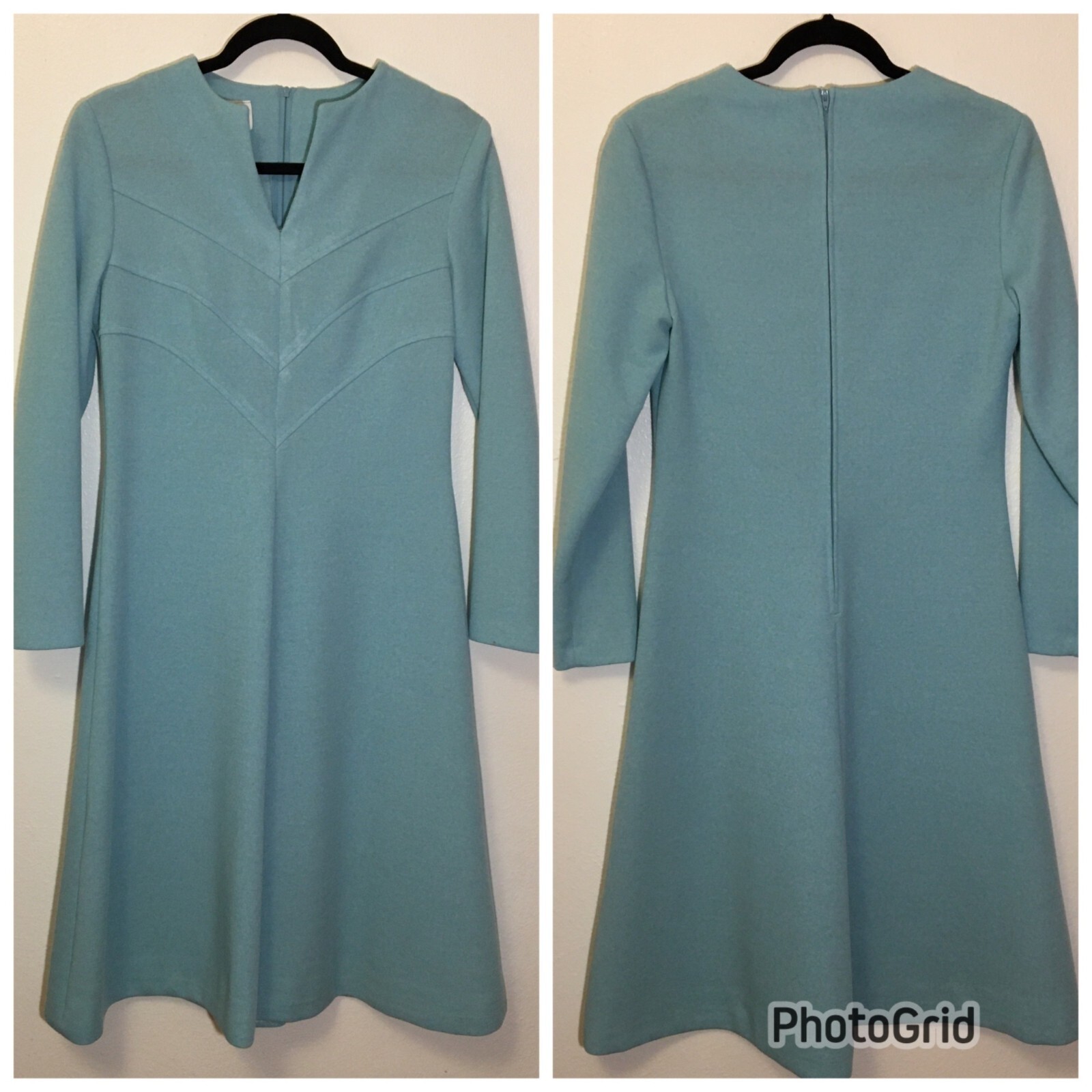 Vintage 70s Wool Blend Long Sleeve Secretary Dress Monochrome Plus Size Volup T8