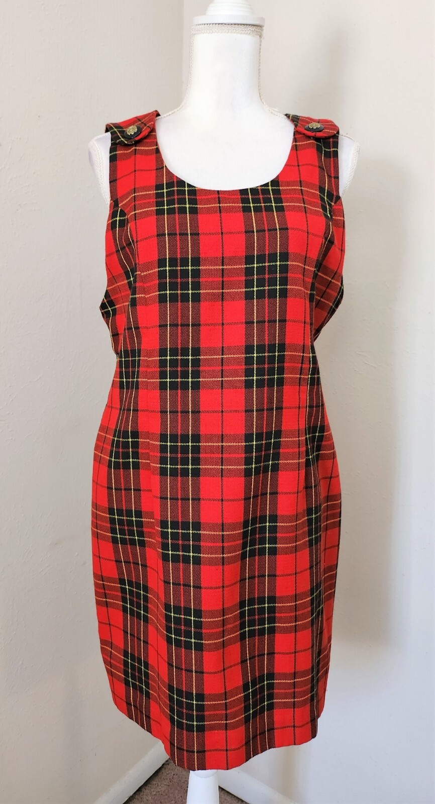 Vintage Women’s Red Plaid Sleeveless Grunge Sheath Dress Positive Attitude 10P