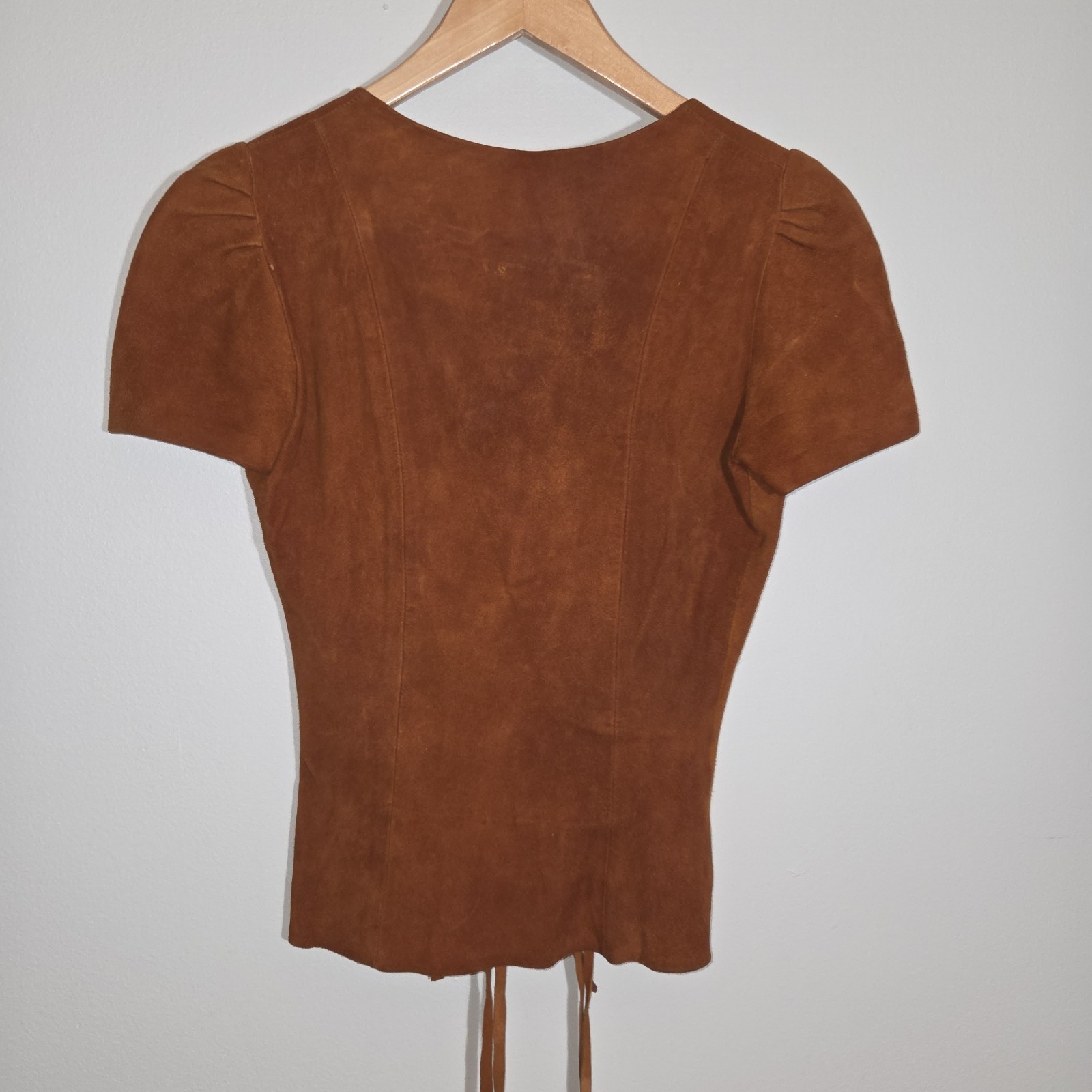 Vintage 70s North Beach Leather San Francisco Custom Suede Lace Top USA XS-XXS
