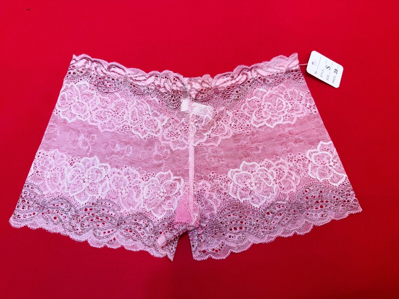 Sz Small 🌸 Cute PINK Embroidered SHEER Mesh Silver Women’s Panty Waist 24”-30”
