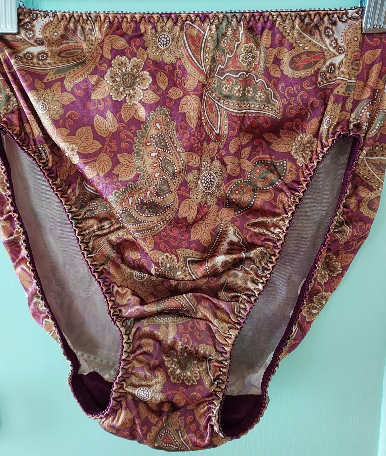Vassarette Second Skin Hi Cut Brief Panties Size 8 Paisley nwot