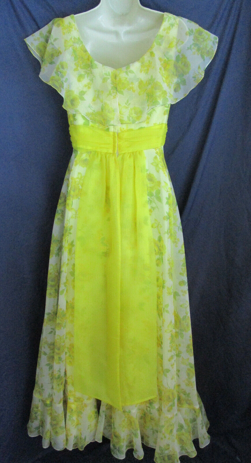 Vtg Yellow Rose Chiffon Southern Belle Cotillion Formal Garden Tea Party Gown 10
