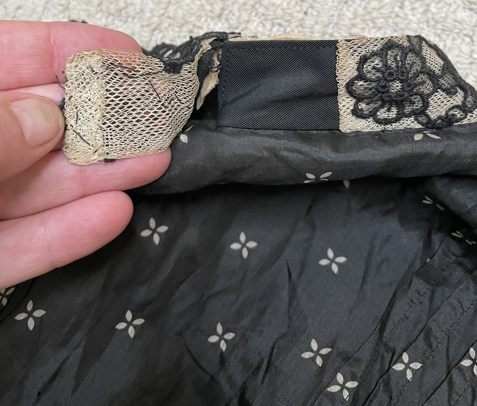 Antique Victorian Black Silk Top Blouse S Bodice Bishop Sleeves Lace Trim Peplum