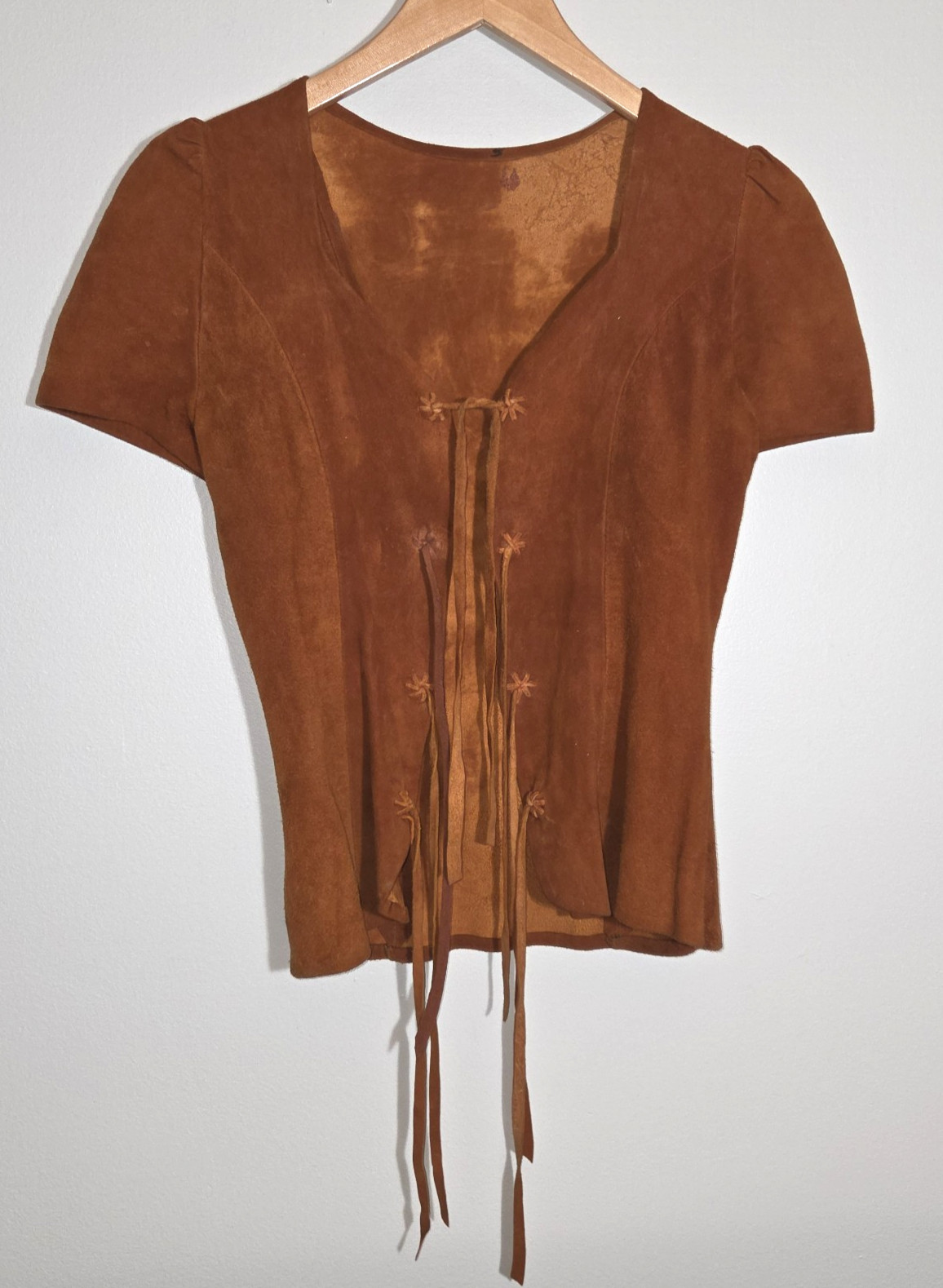 Vintage 70s North Beach Leather San Francisco Custom Suede Lace Top USA XS-XXS