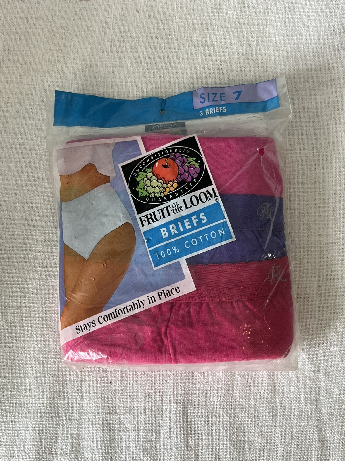 3-Pack Vtg Fruit of the Loom Cotton Brief Panties | Pink Purple | Size 7 | 1993