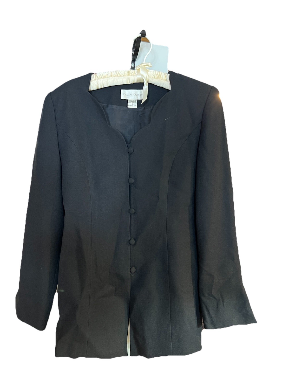 90s Vintage Casual Corner Black Blazer | Size 8 Power Shoulder