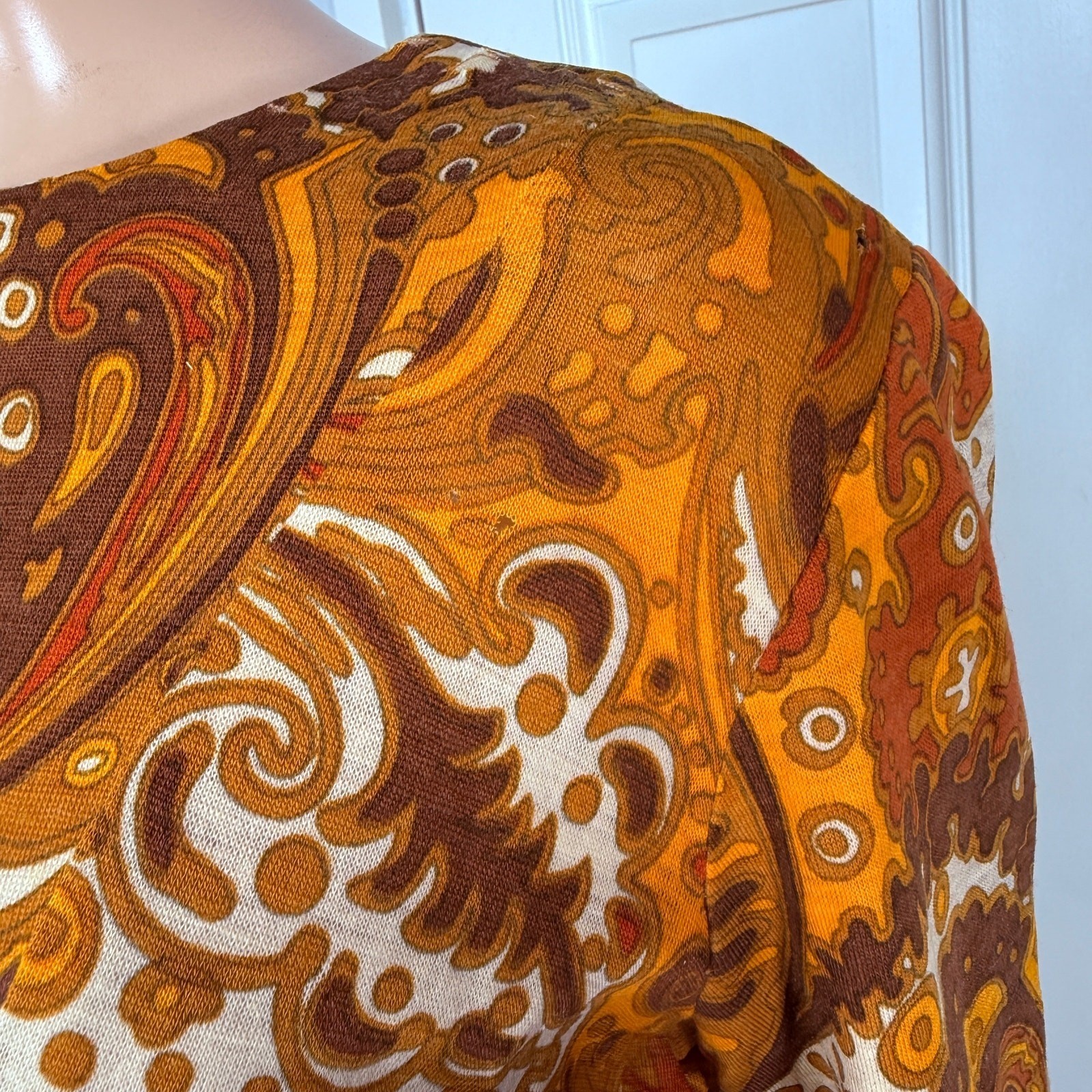 Vintage 70s Unbranded Women’s Dress Wool Paisley Mod Retro Long sleeve L3-20