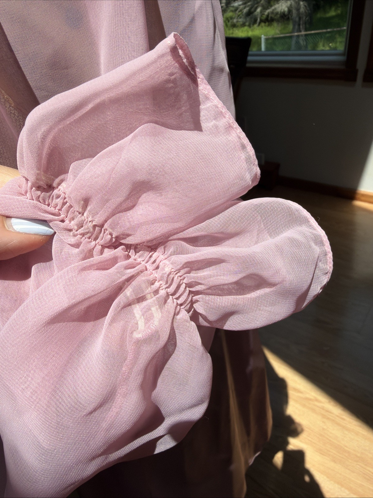 Vintage 1980s Miss Dior Pink Satin Nightgown Lace Yoke Long Sleeve Coquette