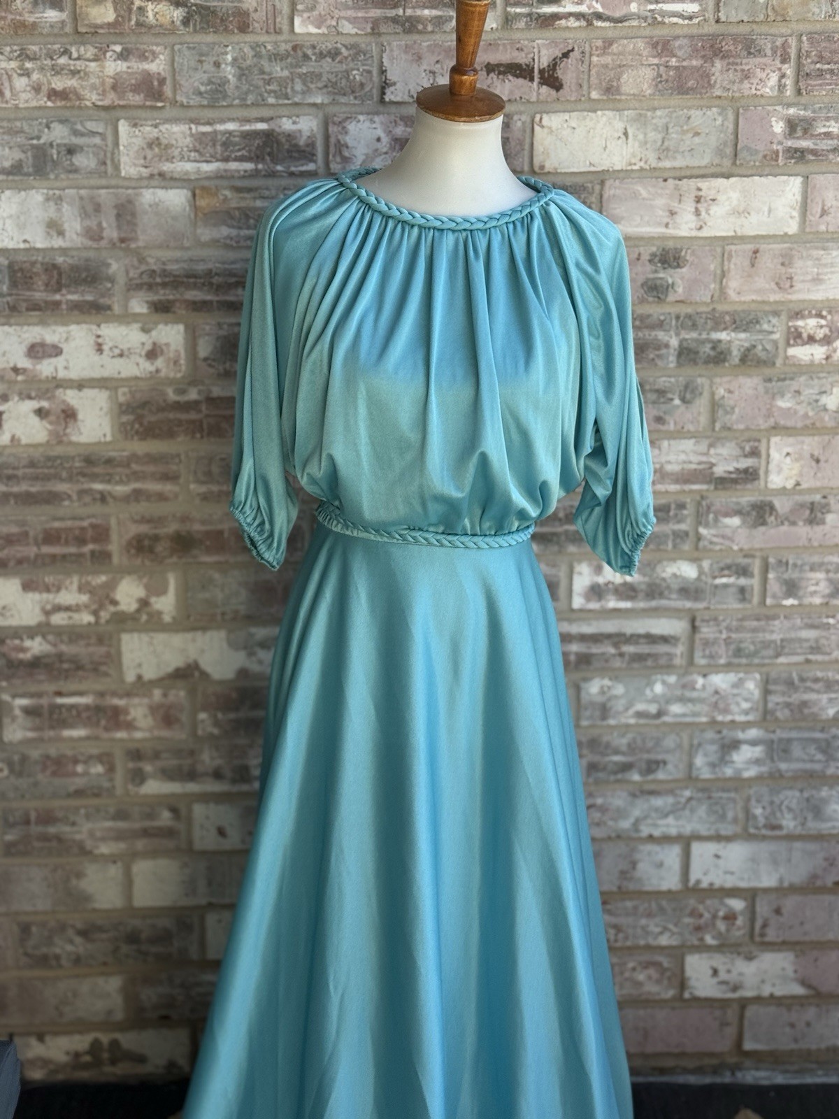 Vintage Bernie Bee New York Blue Evening Wear Dress Elegant Solid Blue Belt 10