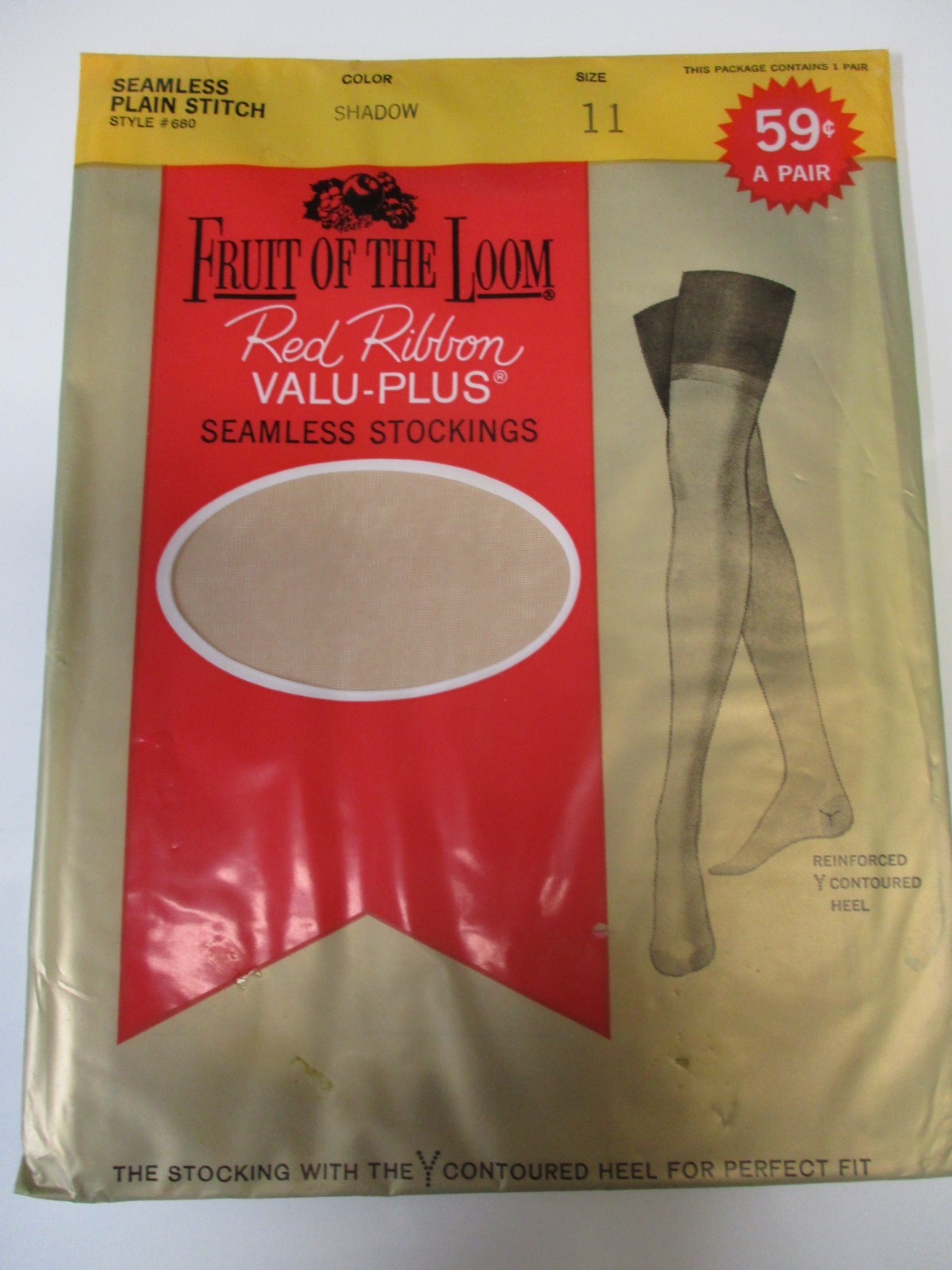 1PR VINTAGE FRUIT OF THE LOOM RHT SHEER FLAT KNIT NYLON STOCKINGS 11 MED BEIGE