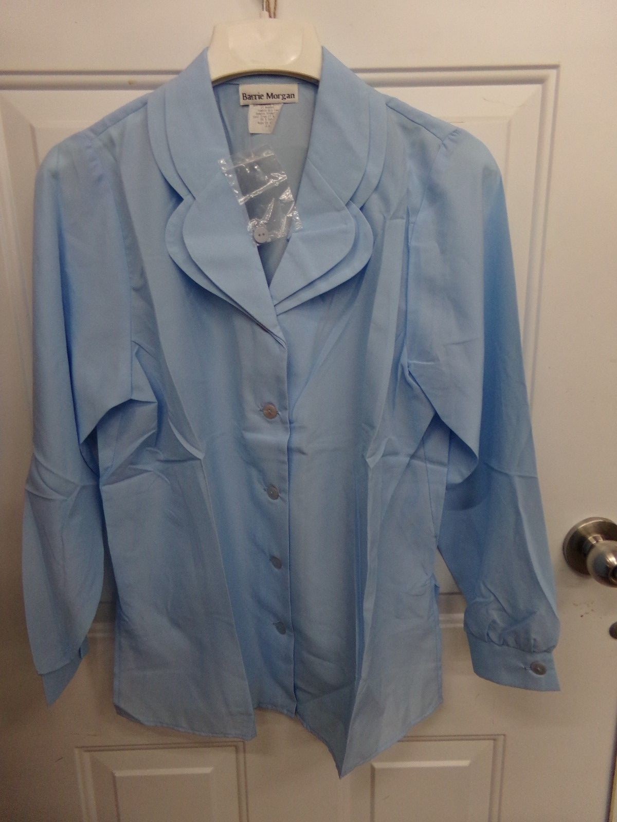 True Vtg Womens XL 100% Polyester Barrie Morgan Blouse Sz A4 Lt Blue Shirt NWT